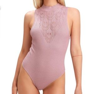 Free People Ribbed Knit Blush Bodysuit